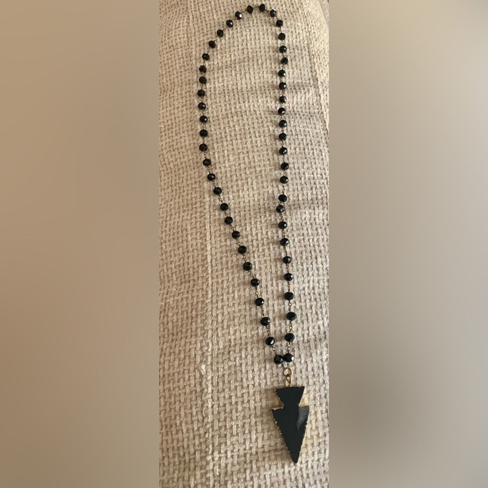 Black and Gold Long Stone Necklace